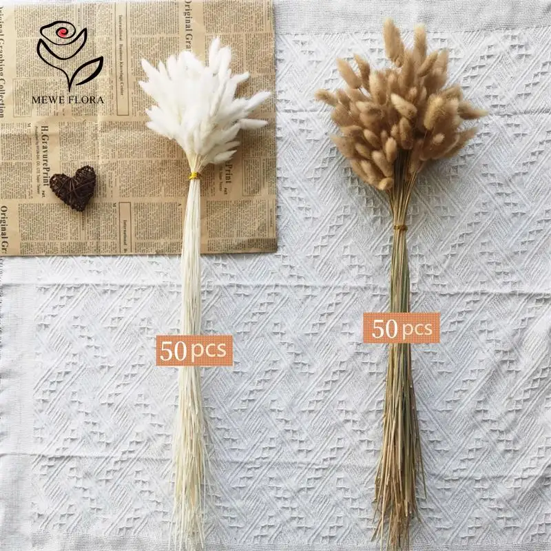 100pcs Mix Colorful Bunny Rabbit Tail Grass Dried Flower Bouquet Home Vase Decoration Natural Lagurus Ovatus Boho Wedding Decor