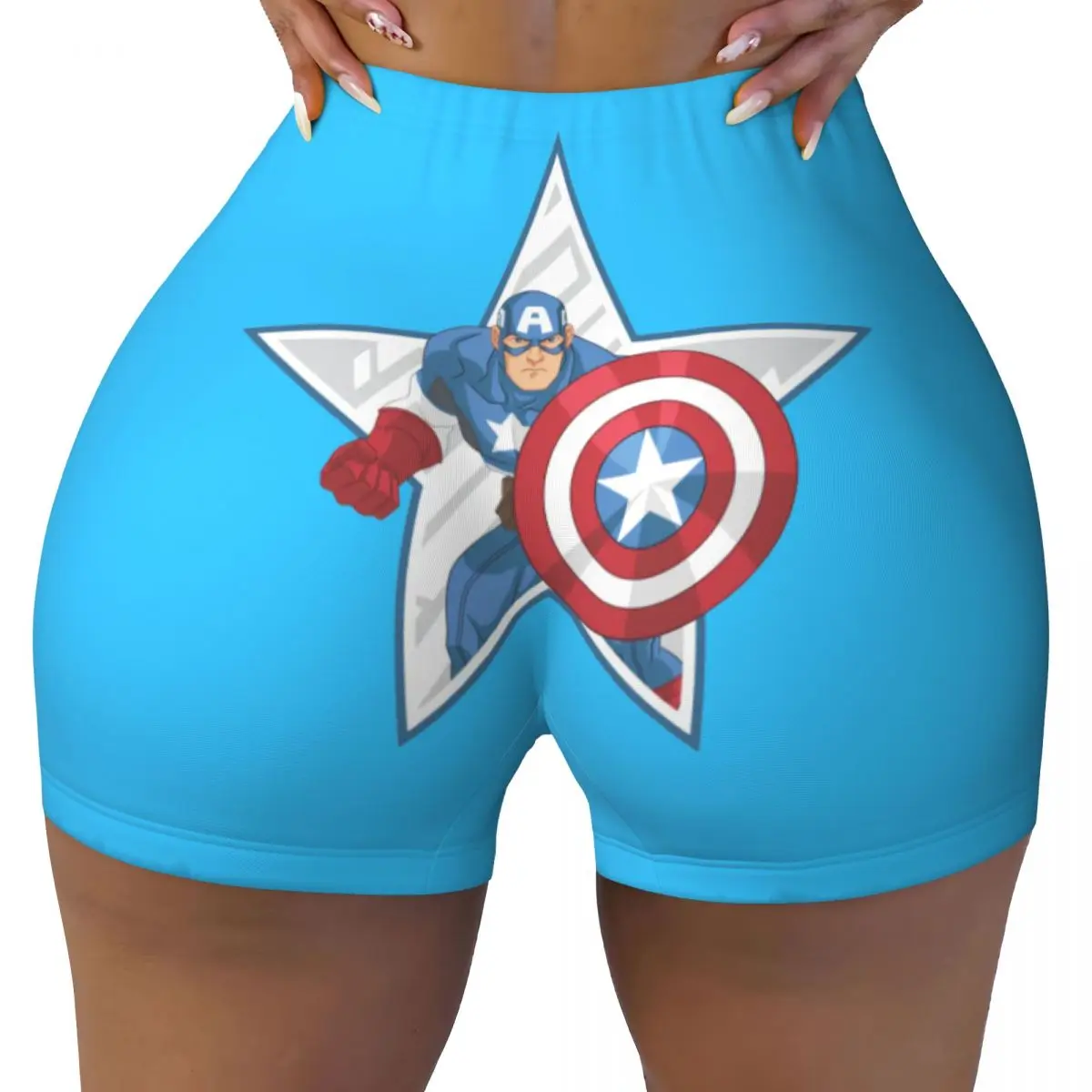 Custom Captain America Star Running Volleyball Gym Shorts for Women Athletic Workout Yoga Shorts