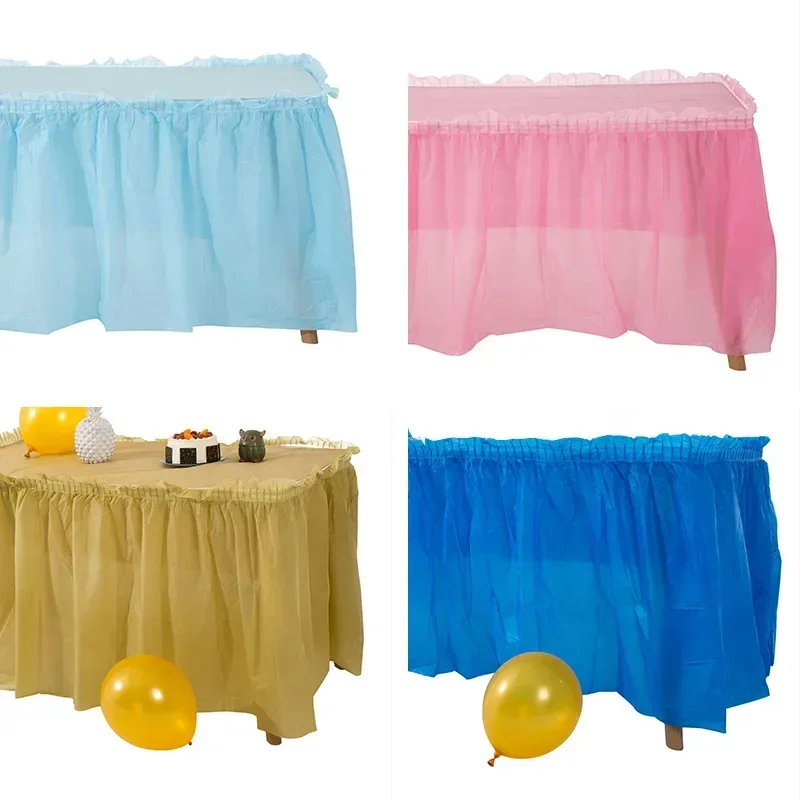 Disposable Table Skirt Plastic Party 6 colors 75x430cm Table Cover for Happy Birthday Party Wedding Festival Decoration