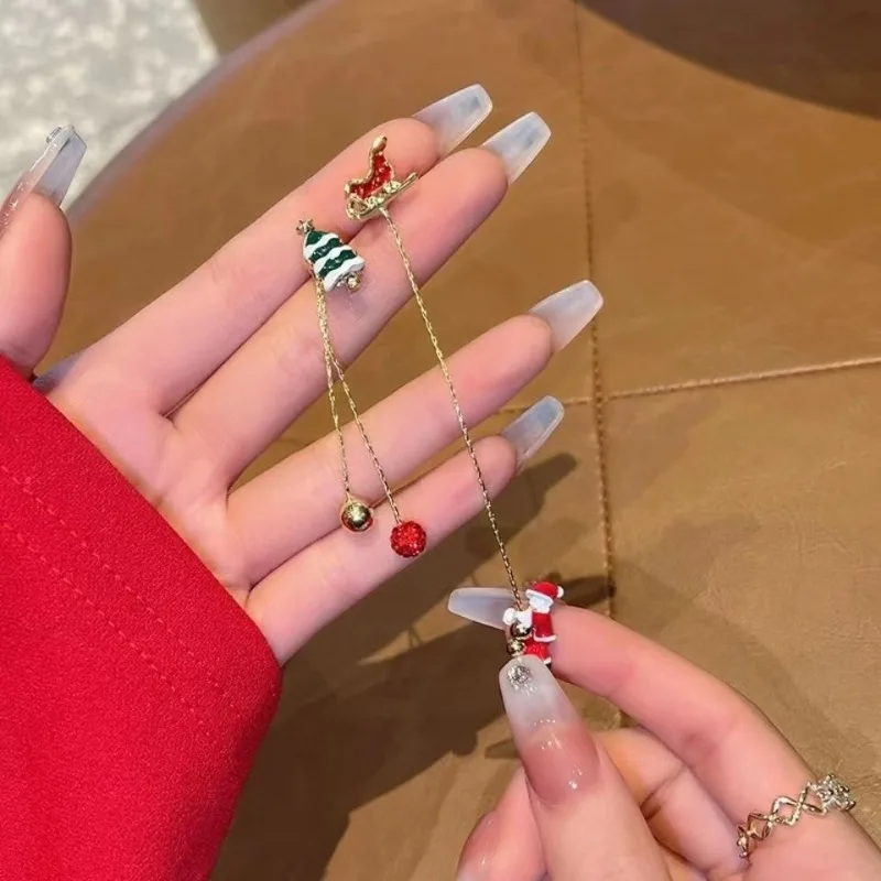 جديد عصري بيان شجرة عيد الميلاد أقراط للنساء سانتا كلوز ثلج إسقاط أقراط مجوهرات بنات هدايا عيد الميلاد بالجملة