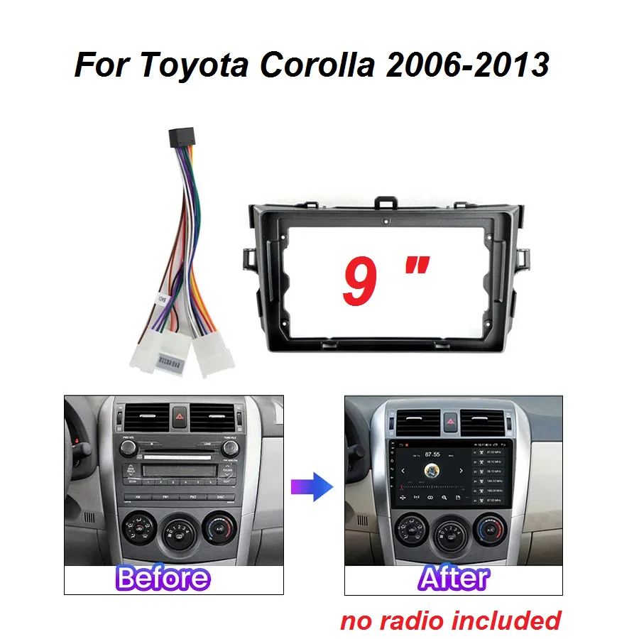 9 inch Car DVD Frame Audio Dash Trim Kits Panel Radio Player screen For Toyota Corolla E140/150 2006-2013 Multimedia Player Kit