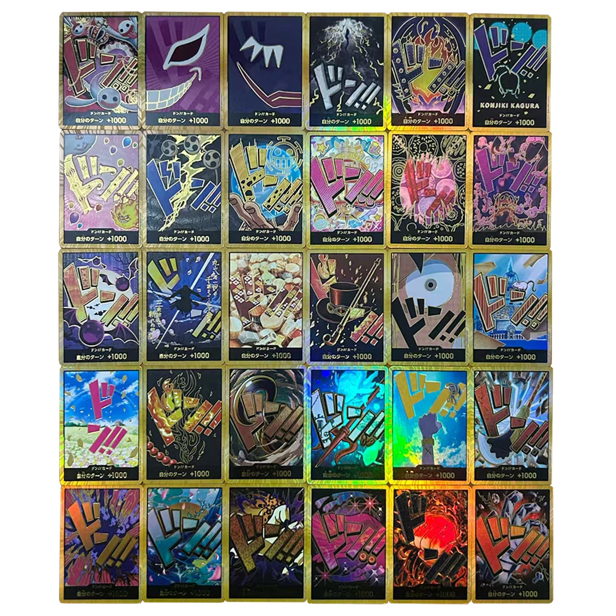 30pcs-set-63x88mm-diy-one-piece-opcg-different-paintings-dongka-refraction-color-flash-hot-stamping-opcg-anime-card-gift-toys