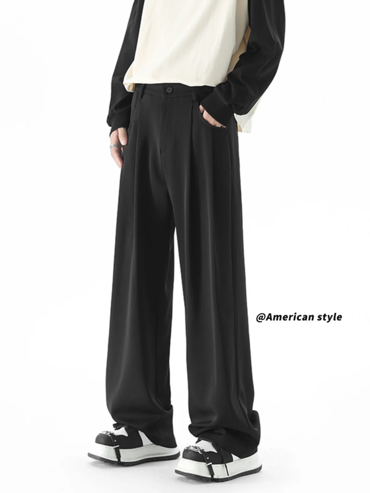 

Мужские летние легкие повседневные брюки из ледяного шелка прямого кроя, свободные, струящиеся, широкие, модные, трендовые