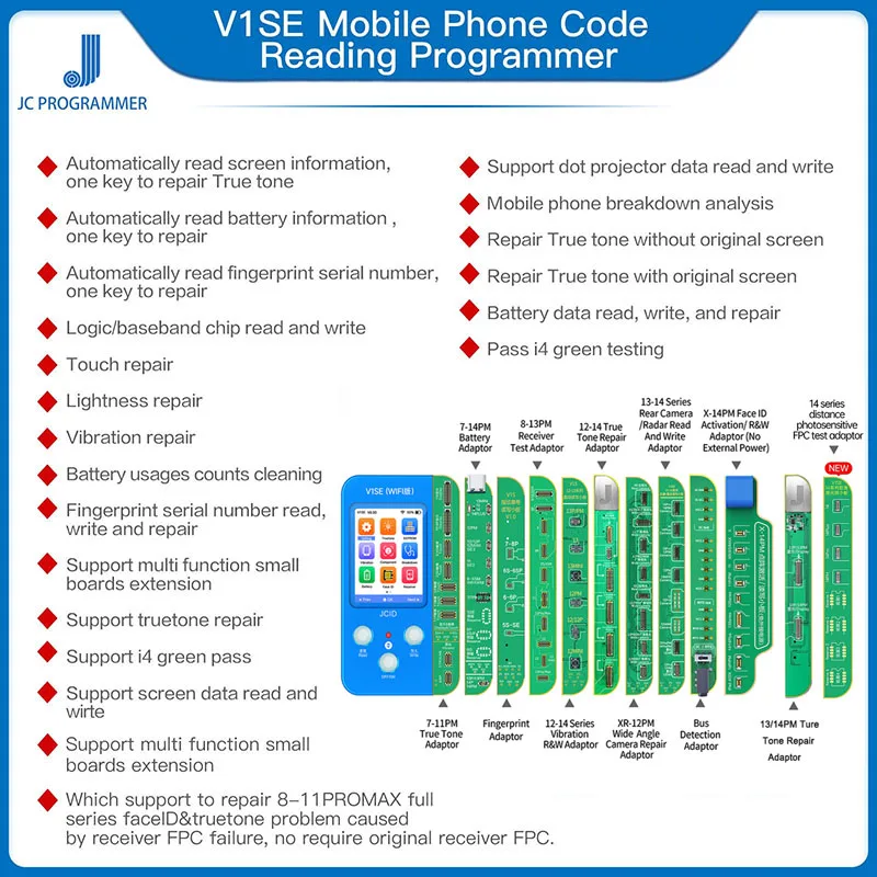 JCID V1SE Wifi Full Set 12 in 1 JCID Programmer Ture Tone Face ID Battery Dot Matrix Repair For Iphone Data Reading and Writing