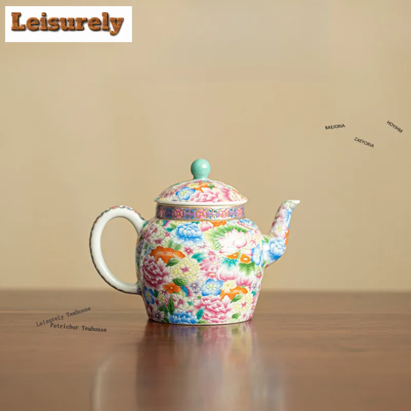 

225ml Thousands Of Flowers Color Enamel Teapot Zen Tea Infuser Pot Tea Soaking Kettle With Filter For Tea Supplies Ornaments