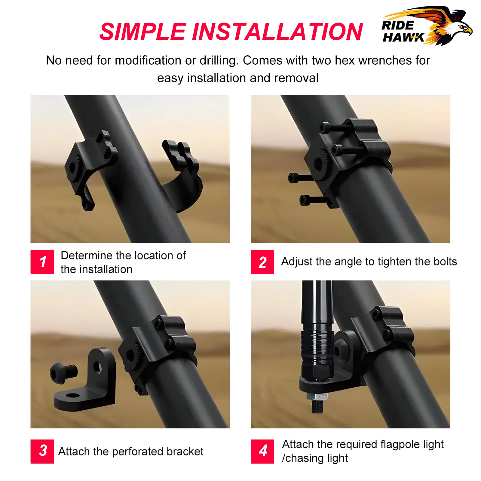 UTV LED سوط ضوء يتصاعد UTV العلم جبل Led هوائي بين قوسين 1.75 "-2" ATV لفة قفص المشبك ل بولاريس RZR 900 1000 Can Am SXS