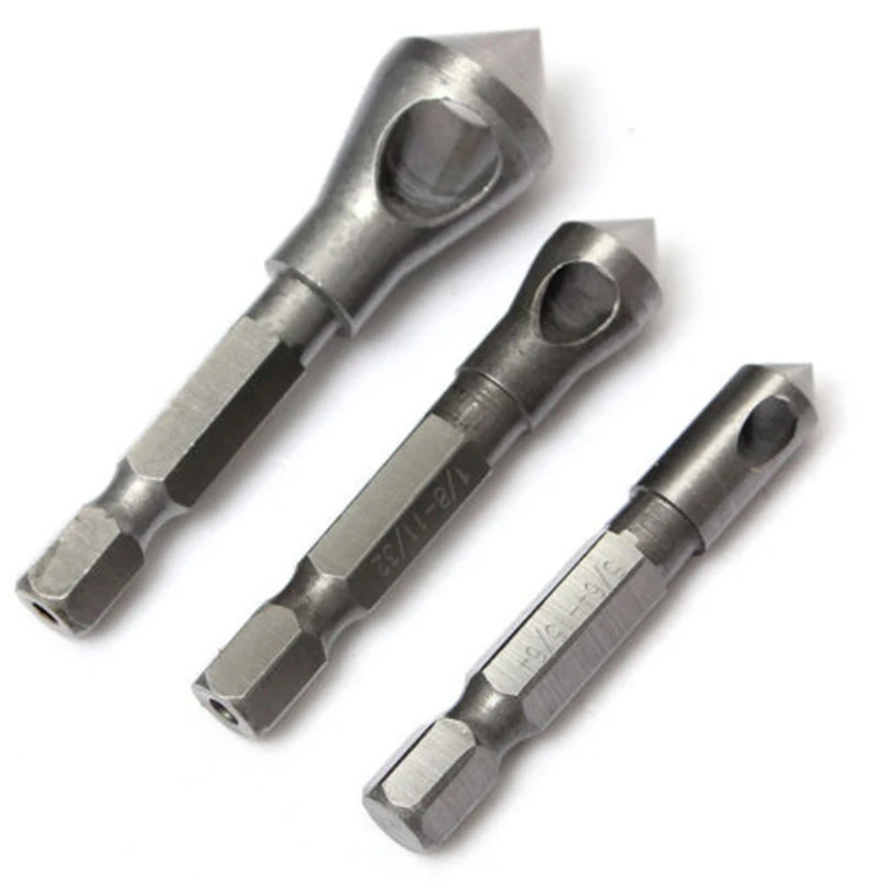 6pcs Set Drills Hex Socket Set Hex socket set 3 16-17 32 1 8-11 32 6pcs Countersink Deburring Drills Steel Titanium Coated