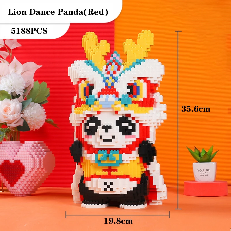 Blocs de construction Panda danse Lion Kawaii, 5188 pièces, bricolage créatif, figurine de dessin animé 3D, jouets, décoration de Table pour enfants, cadeau d'anniversaire