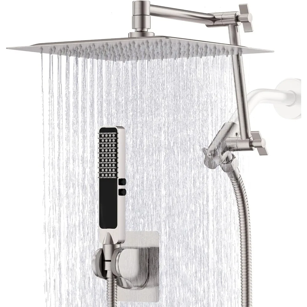 

Metal Rainfall Shower Head with Handheld Spray Combo, Wide Rain Showerhead, Dual Shower with Adjustable Extension Arm