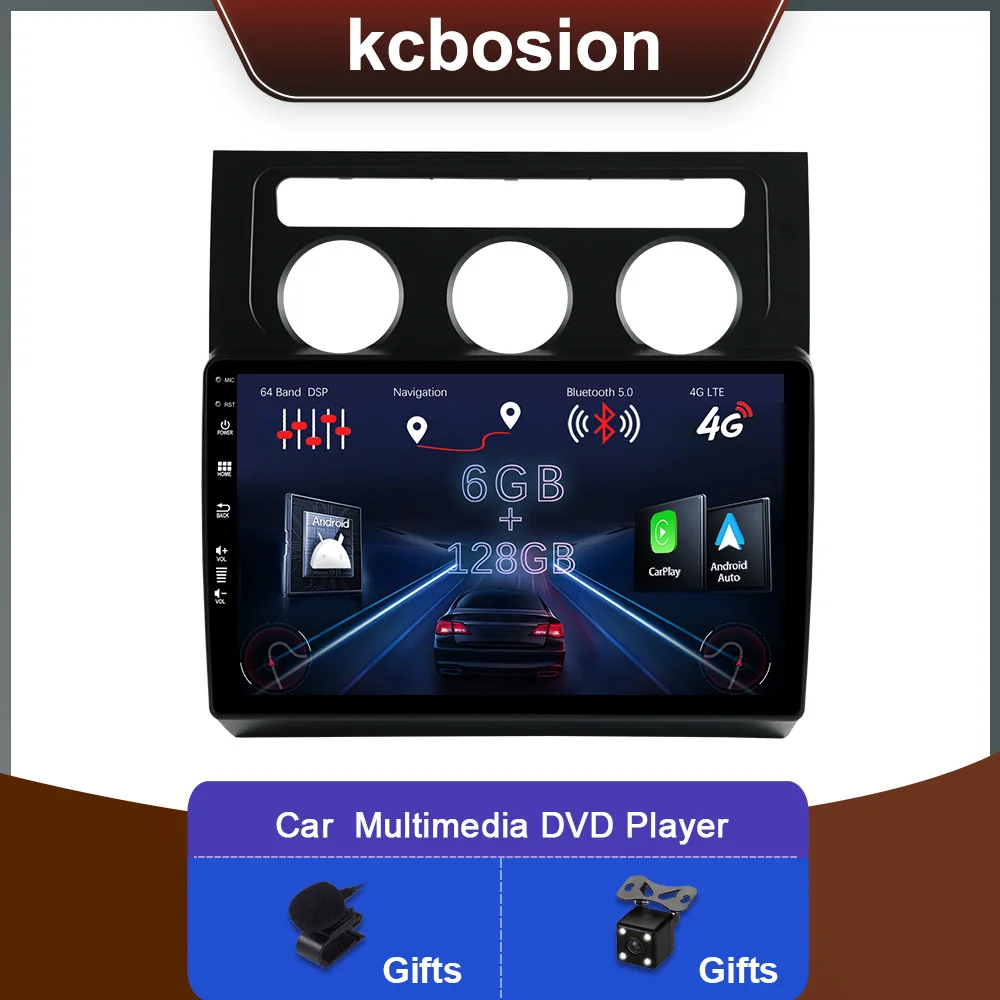 2 Din Auto Stereo Radio Multimedia DVD Android 14 Für VW Touran 2003-2010 GPS RDS Carplay DSP BT 5,0