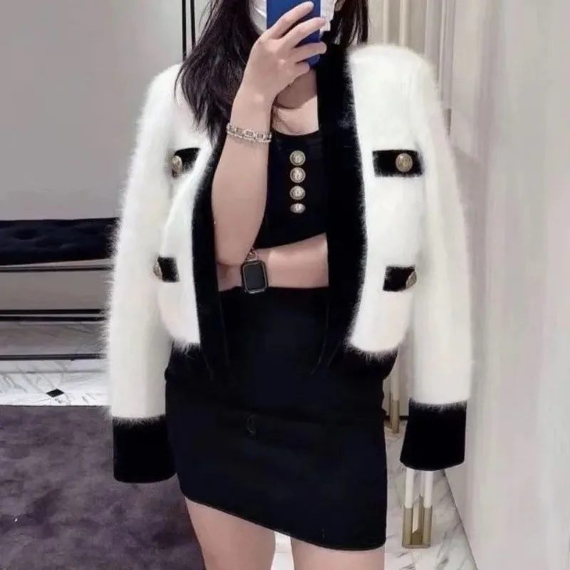 V-neck Knitting Cardigan Coat Women Autumn Winter Fashion Office Lady Solid Color Sweater Elegant Temperament Knitwear Tops