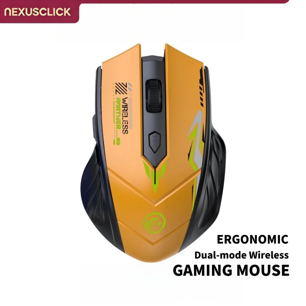 Mouse sem fio NexusClick Bluetooth 5.4 e 2.4G com apoio para os dedos, 6 botões, silencioso, recarregável, para jogos e escritório, para PC e laptop.