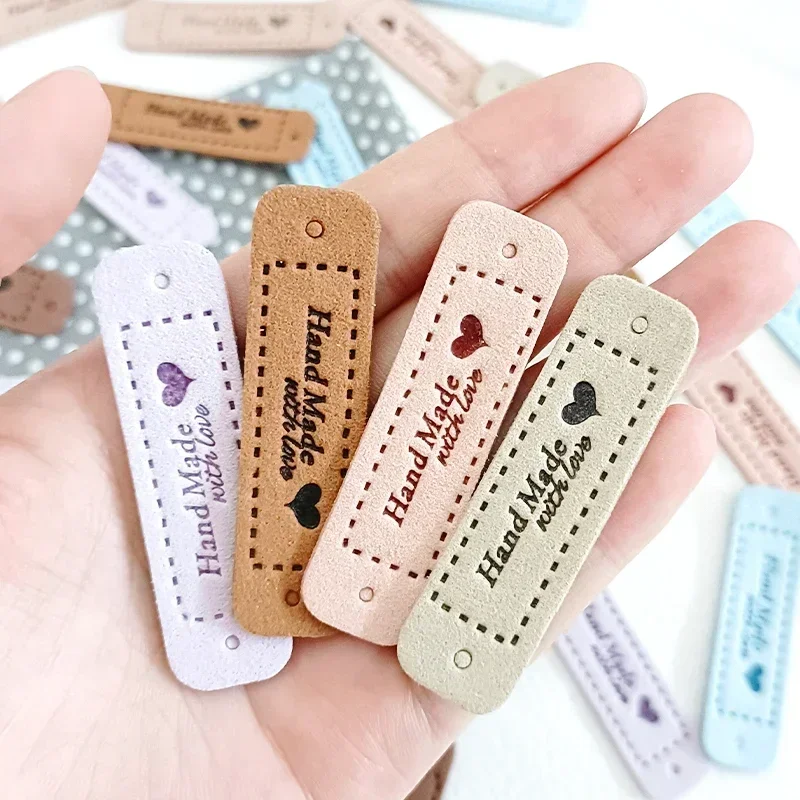 10pcs PU Leather Labels Tags Handmade Labels Made with Love DIY Clothes Hats Bags Hand made Labels Sewing Tag Sewing Accessories