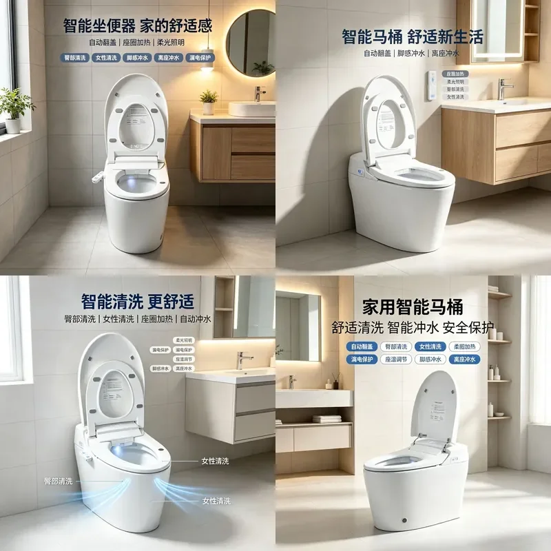 For Chaoen E46 Smart Toilet Automatic Flip Seat Bidet with Hip and Female Wash Heating Foot Sensor Auto Off