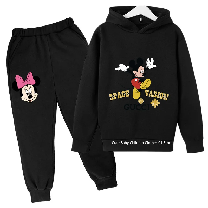 Children Mickey Mouse Clothes Sweatshirts Hoodie Pants 2 Piece Mickey Mouse Tracksuit Girl Kids Printed Hoodie Set Suits