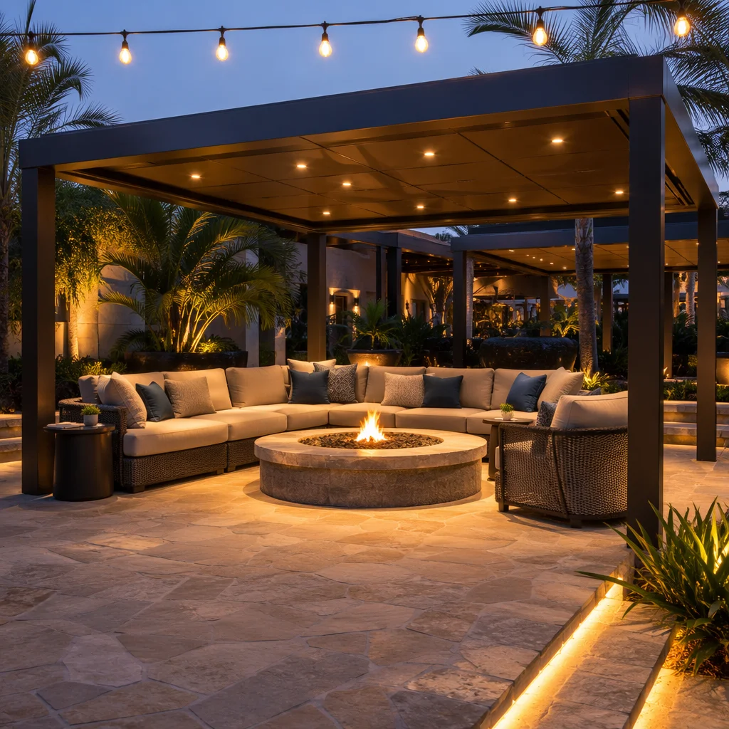 High End Villa Outdoor Pavilion Equipped with LED Lights Heavy Duty Aluminum Alloy Pergola Large Size All Weather Party Gazebo