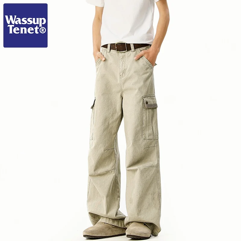Wassup Tenet Vintage Work Pants Men's Spring Trendy Brand Weathered CleanFit Loose Wide Leg Long Pants Casual Straight Leg Co...
