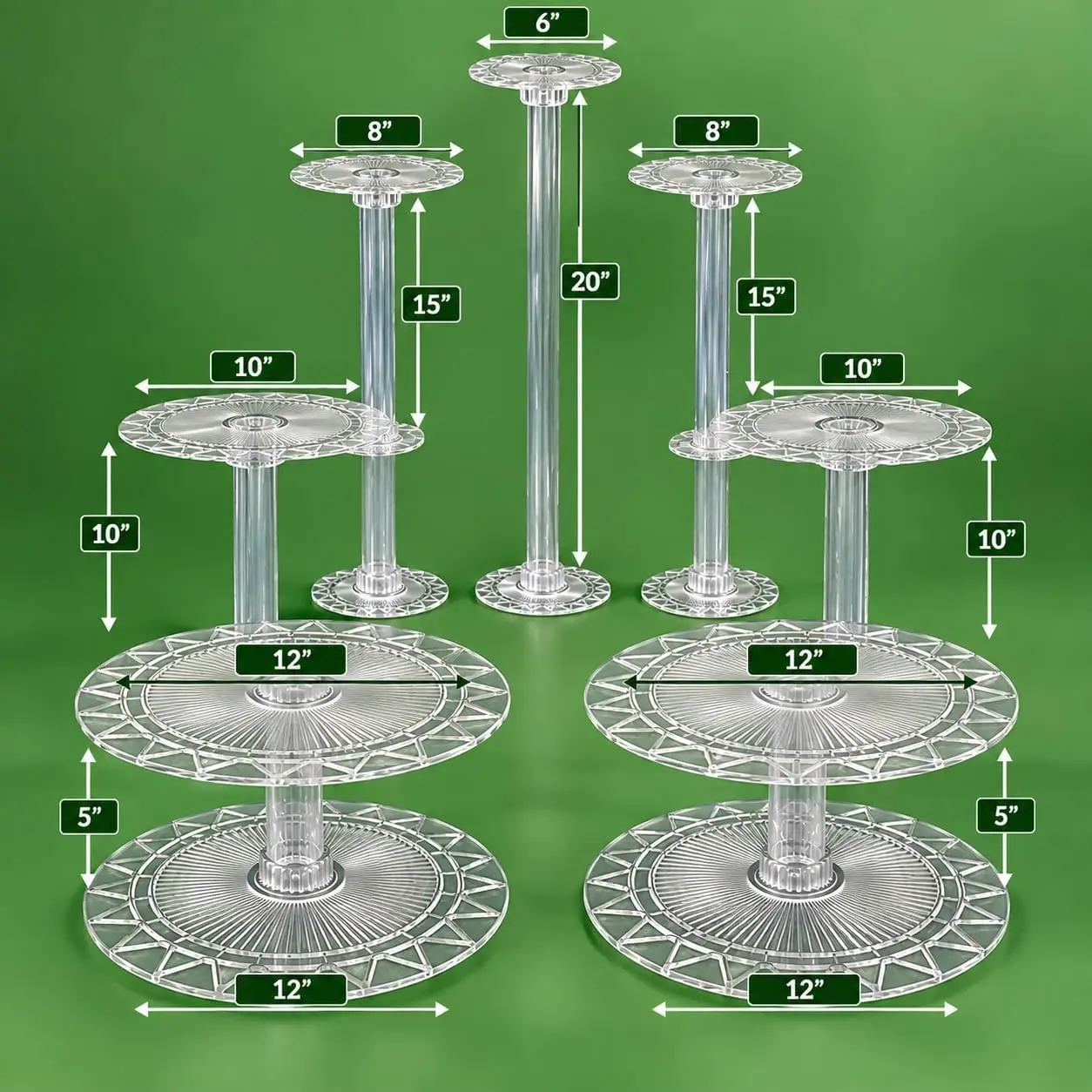 Heavy Duty 7-Tier Acrylic Round Cake and Cupcake Stand Combo, Crystal Clear Dessert Display Set for Wedding, Party, Birthday & Showcase Table