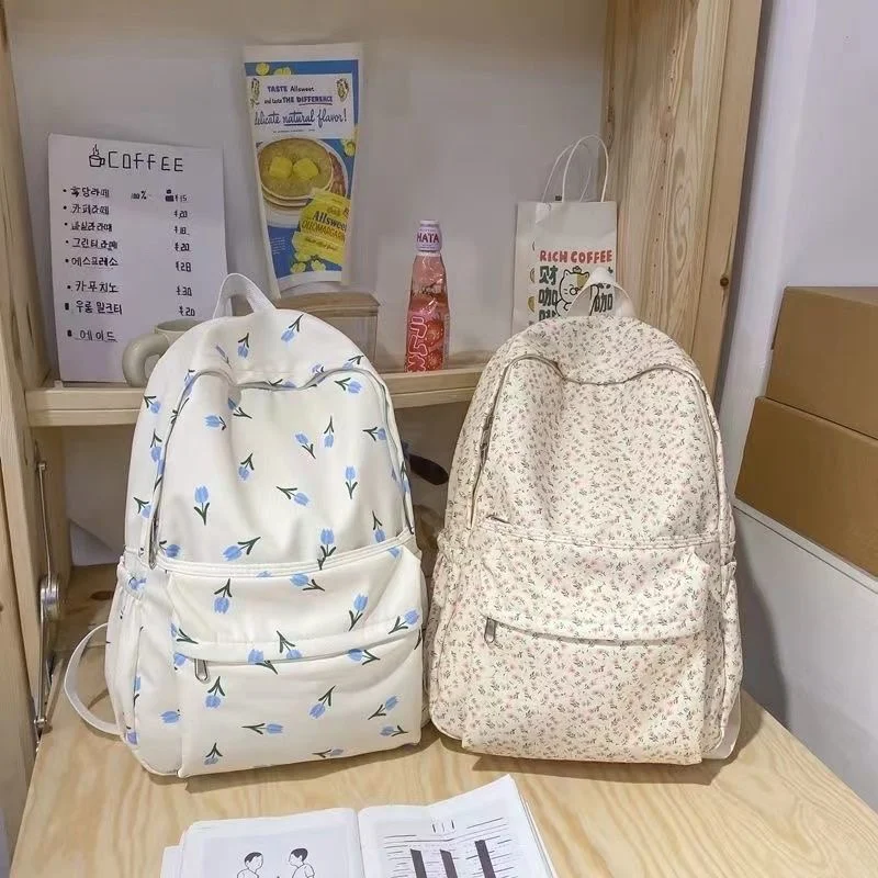 Women's Backpack Flower Tulip Female Multi-pocket Casual Woman Travel Bag High Quality Schoolbag for Teenage Girl Book Knapsack