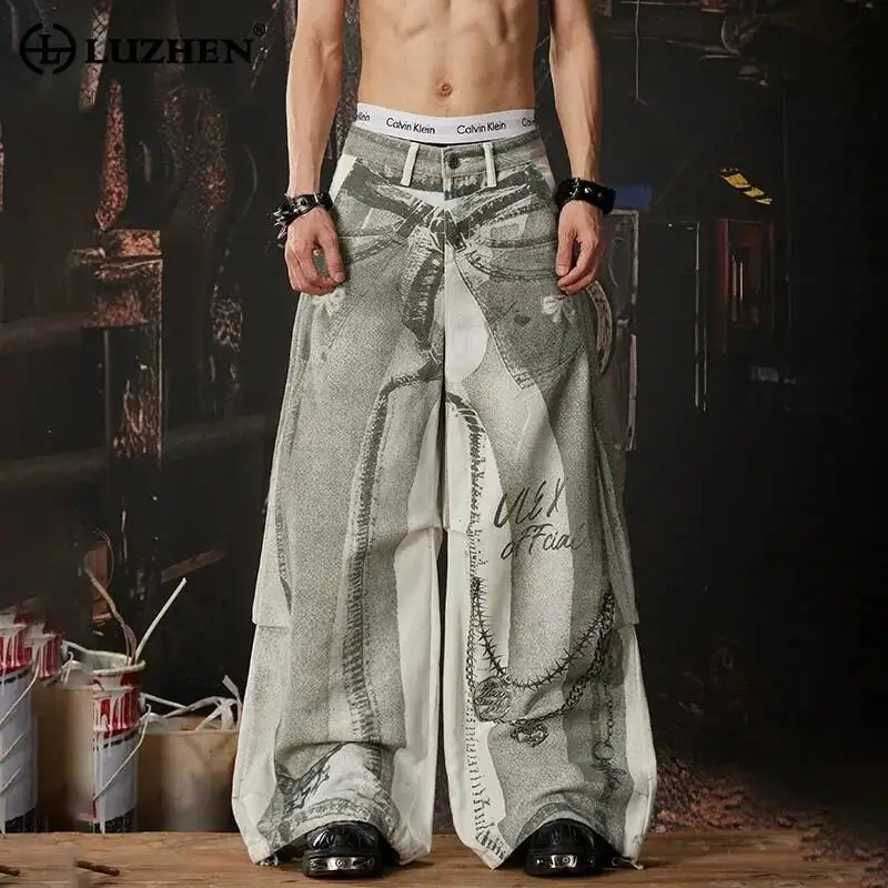 

LUZHEN 2026 New Personalized 3D Printed Baggy Wide Leg Casual Jeans Men Fashion Handsome Streetwear Original Denim Pants JY6592