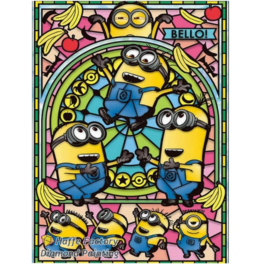 Cute Minions Cartoon Stained Glass Art Diy 5d Diamond Painting Kits Big Eye Dave Stuart Jerry Photo Cross Stitch Mosaic Decor