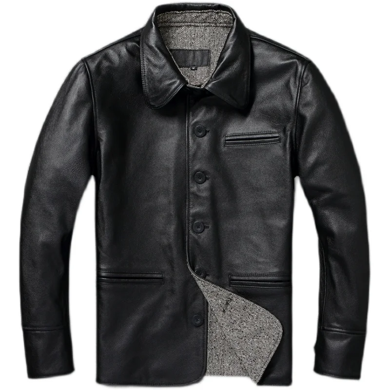 

Classical Gatekeeper Jackets Long Genuine Cowhide Leather Jacket Men Spring Autumn Coats Mens Leather Jacket Chaquetas