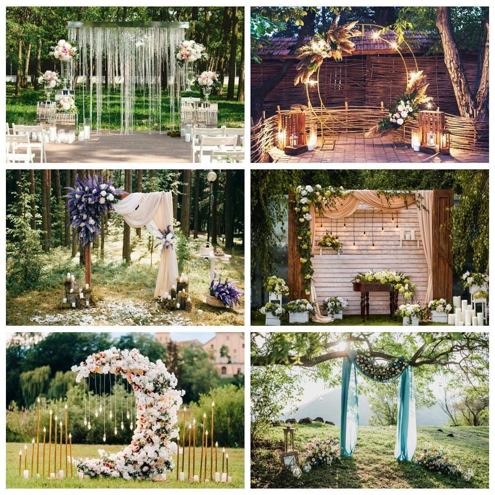 Spring Wedding Photography Backdrop Forest Floral Flower Mr & Mrs Bridal Shower Portrait Photographic Background Photo Studio