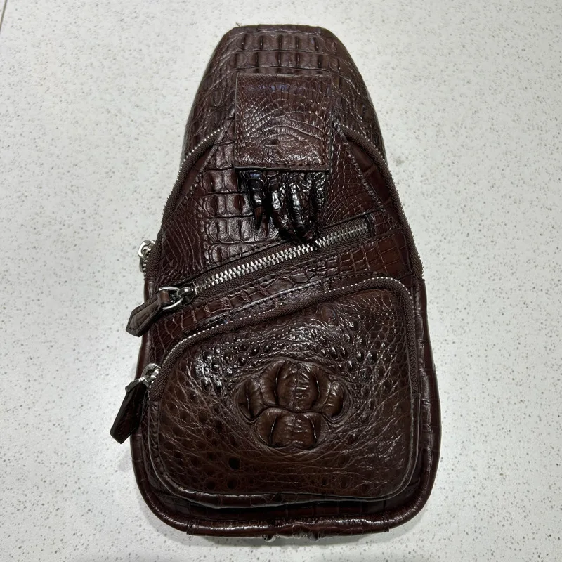 2025 New Crocodile Skull Leather Chest Bag For Men's Casual Versatile Real Crocodile Claw Shoulder Bag Vitage Crossbody Bag 45