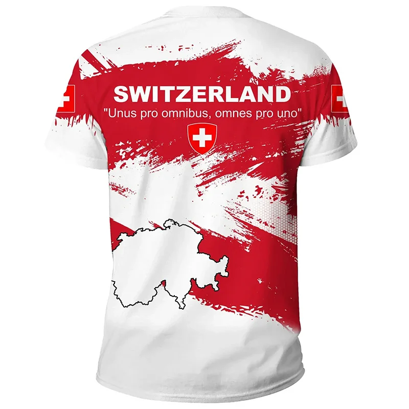 Swiss Flag-themed Original Design Men's T-shirt, 3D Quick-drying and Breathable Outdoor Training Football Jersey T-shirt
