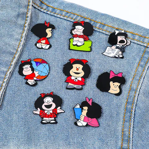 8 Pcs Anime Mafalda Cute Character Brooch Individuality Enamel Pin Backpack Clothing Jewelry Metal Badge Accessories Gift