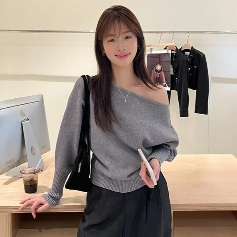 

Pullovers Women Off-shoulder Elegant Fashion Harajuku Cozy Autumn Korean Temperament Knit All-match Casual Long Sleeve Sweater