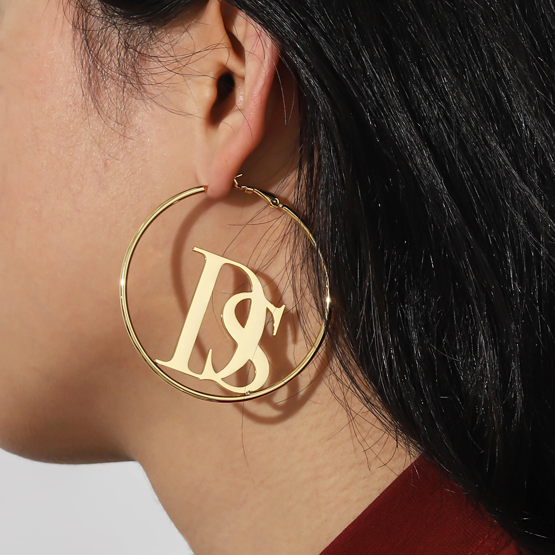 أقراط بحروف مخصصة للنساء ، اسم شخصي ، قرط طوق ، بيان ، مصنوع يدويًا ، مخصص ، فولاذ مقاوم للصدأ ، هدية #5