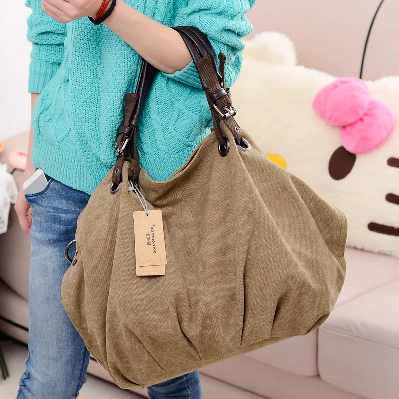 Frauen Leinwand Messenger Bags Weiblichen Umhängetaschen Solide Schulter Tasche Mode Lässig Designer Weiblichen Handtasche Große Kapazität Tote – Detail 16