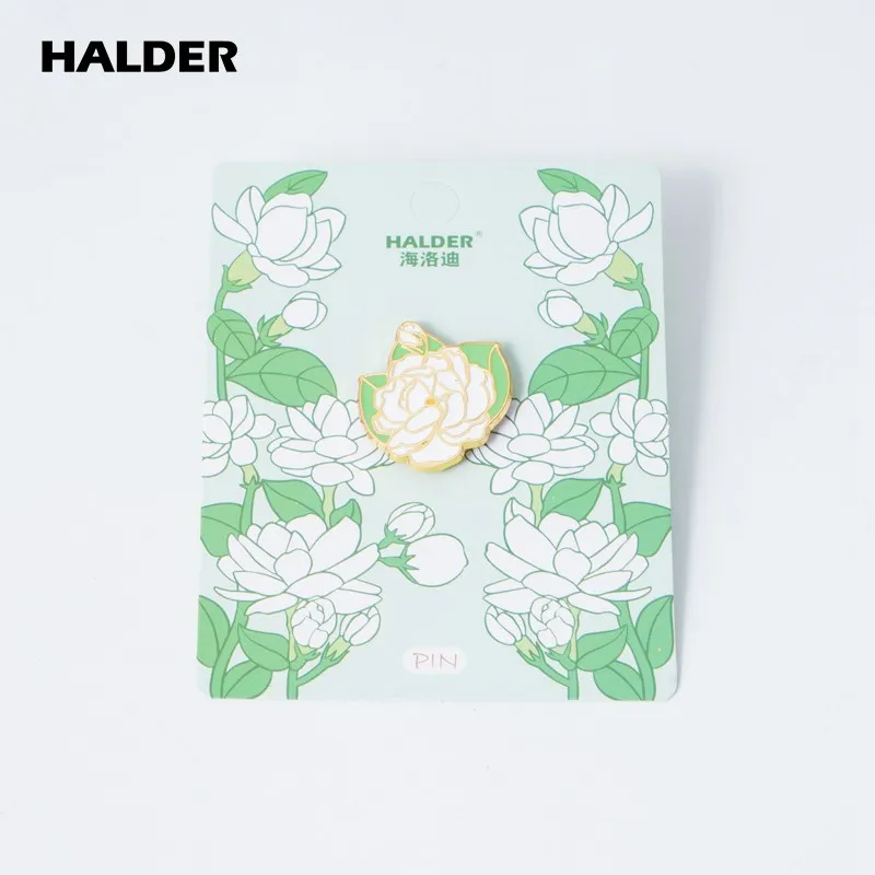 HALDER 재스민 꽃 몰리 에나멜, 자연 녹색 식물 꽃 브로치, 라펠 핀, 배낭 코스튬 배지, 쥬얼리 액세서리 선물