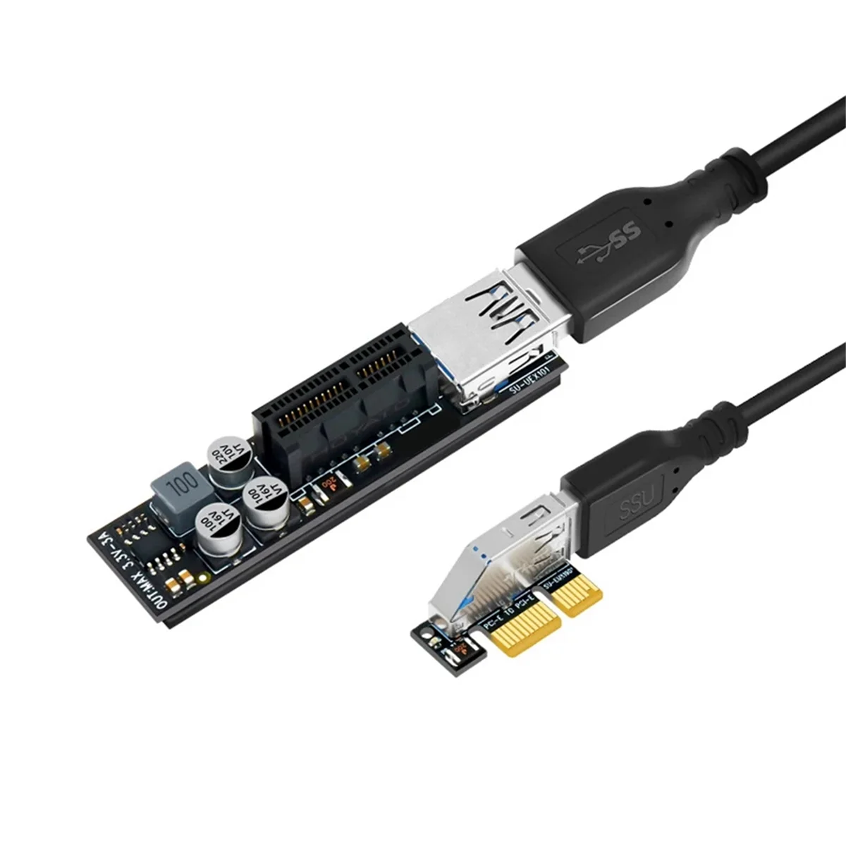 2025+ PCIE Riser Cable Full Speed USB 3.0 PCI Express X1 to X1 Extension Cable Adapter Card Converter with Power Module for PC