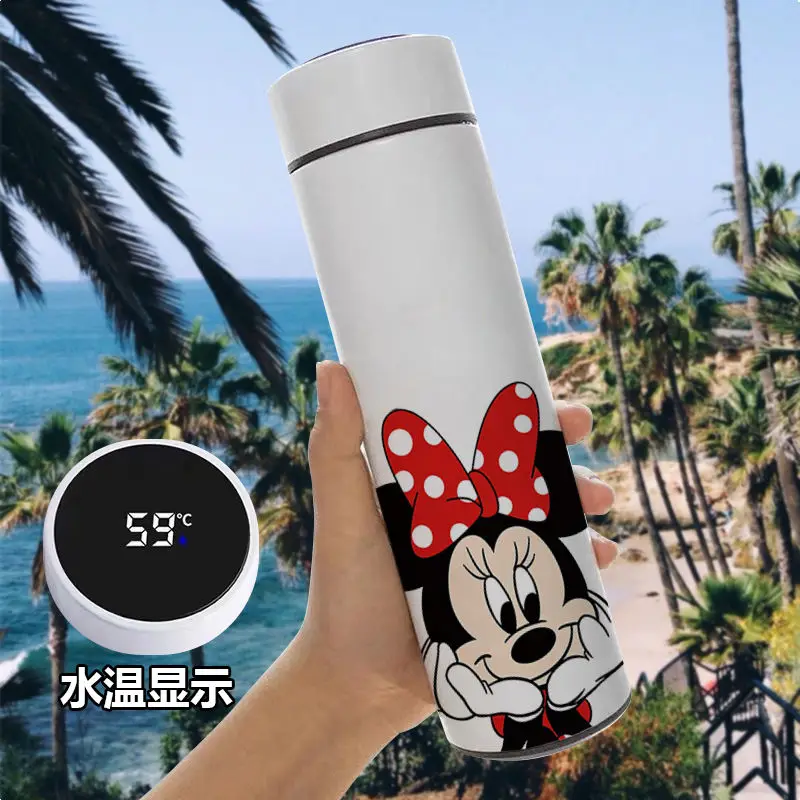 Disney Cute Mickey and Minnie Smart Insulated Cup Cartoon Temperature Measurement Display Warm Water 304 Stainless Steel Cup