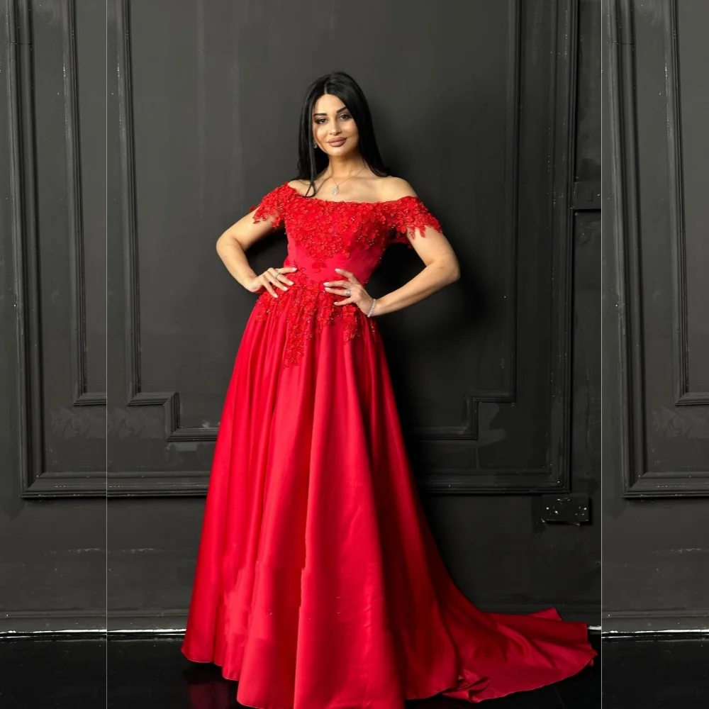 

Jersey Applique Beading Draped Valentine's Day A-line Off-the-shoulder Bespoke Occasion Gown Long Dresses