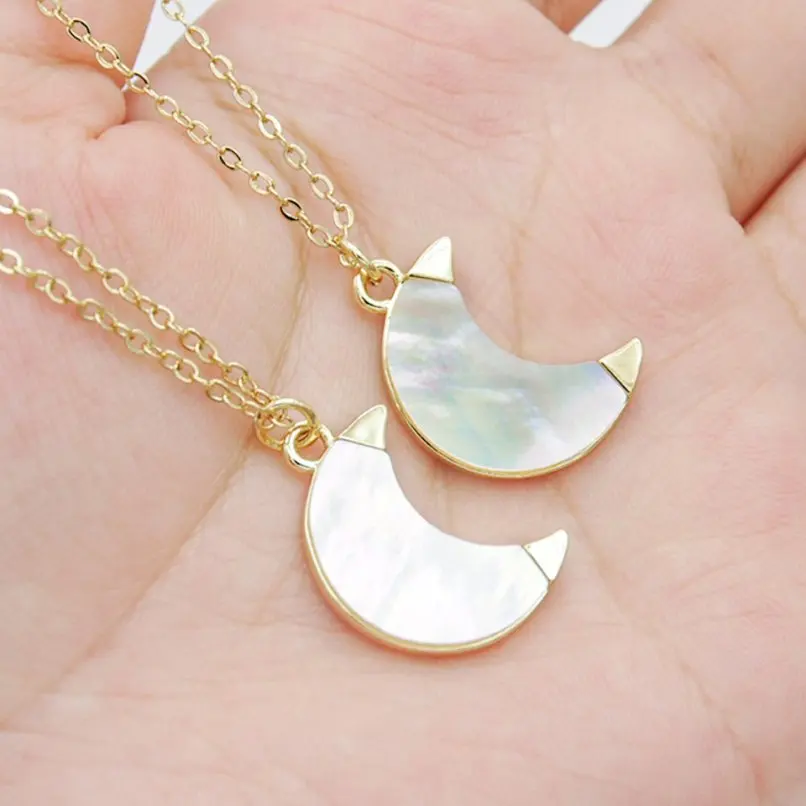 

Boho Witch Gold Color Crescent Moon Shape Chain Necklace White Shell Copper 18+2inch Jewelry
