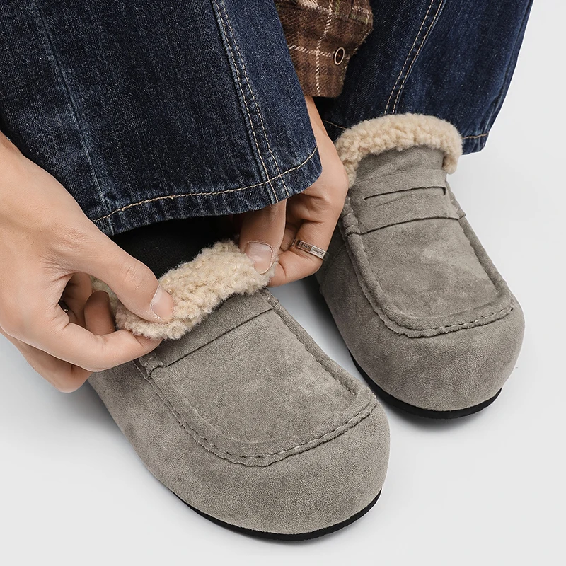 DIMANYU Men's Winter Fleece Lined Loafers Warm Fur Moccasins Slip On Casual Shoes Large Size Outdoor Winter Shoes Men