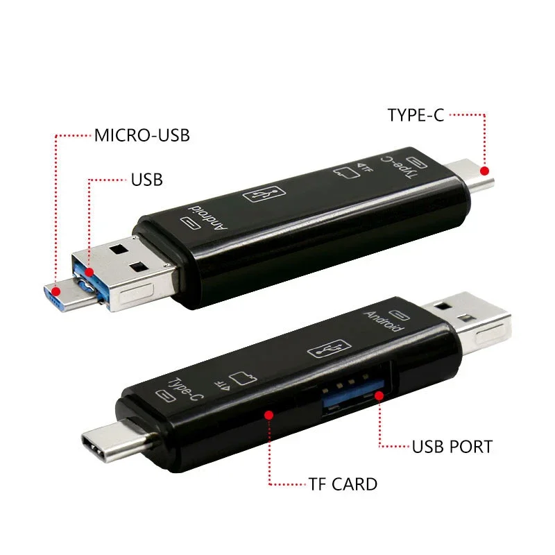 Lector de tarjetas de memoria TF 3 en 1, alta velocidad, USB 3,0, OTG tipo C, adaptador Flash Micro USB, lector de tarjetas microsd