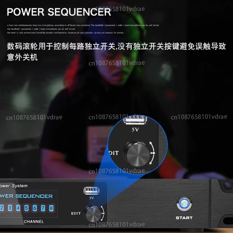 Professional Power Sequencer with 8-Channel and 10-Channel Sequential Controllers, Featuring Filters and Stage-Specific Outlets
