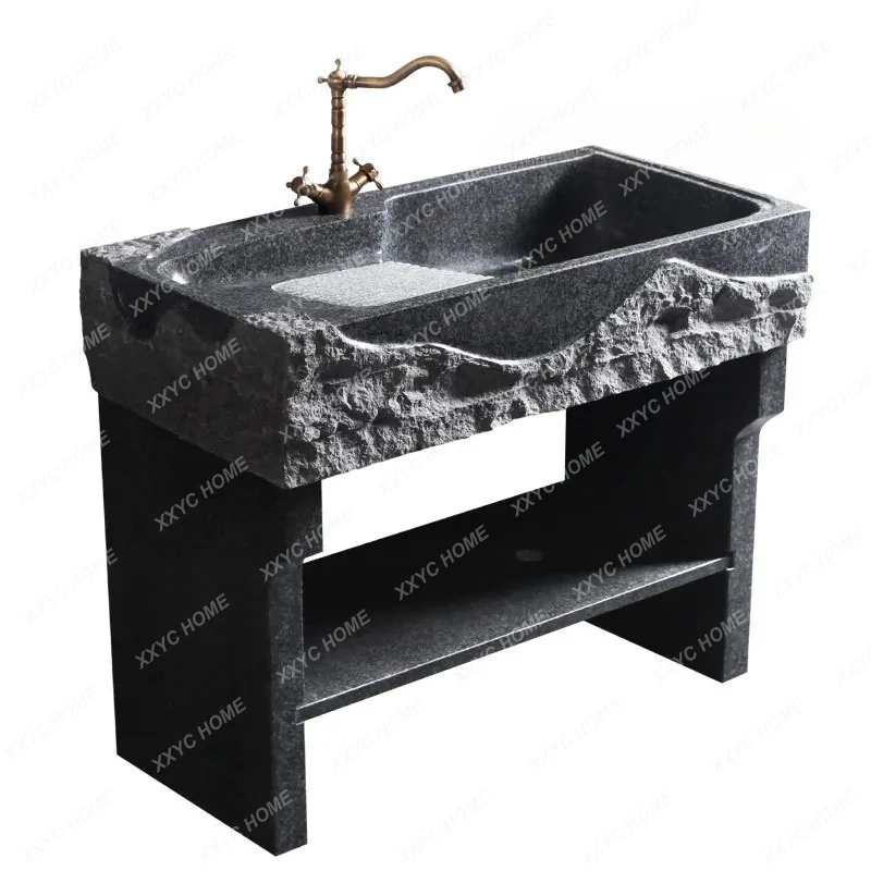 L stone laundry pool, courtyard laundry sink, integrated balcony, marble stone sink with rubbing board