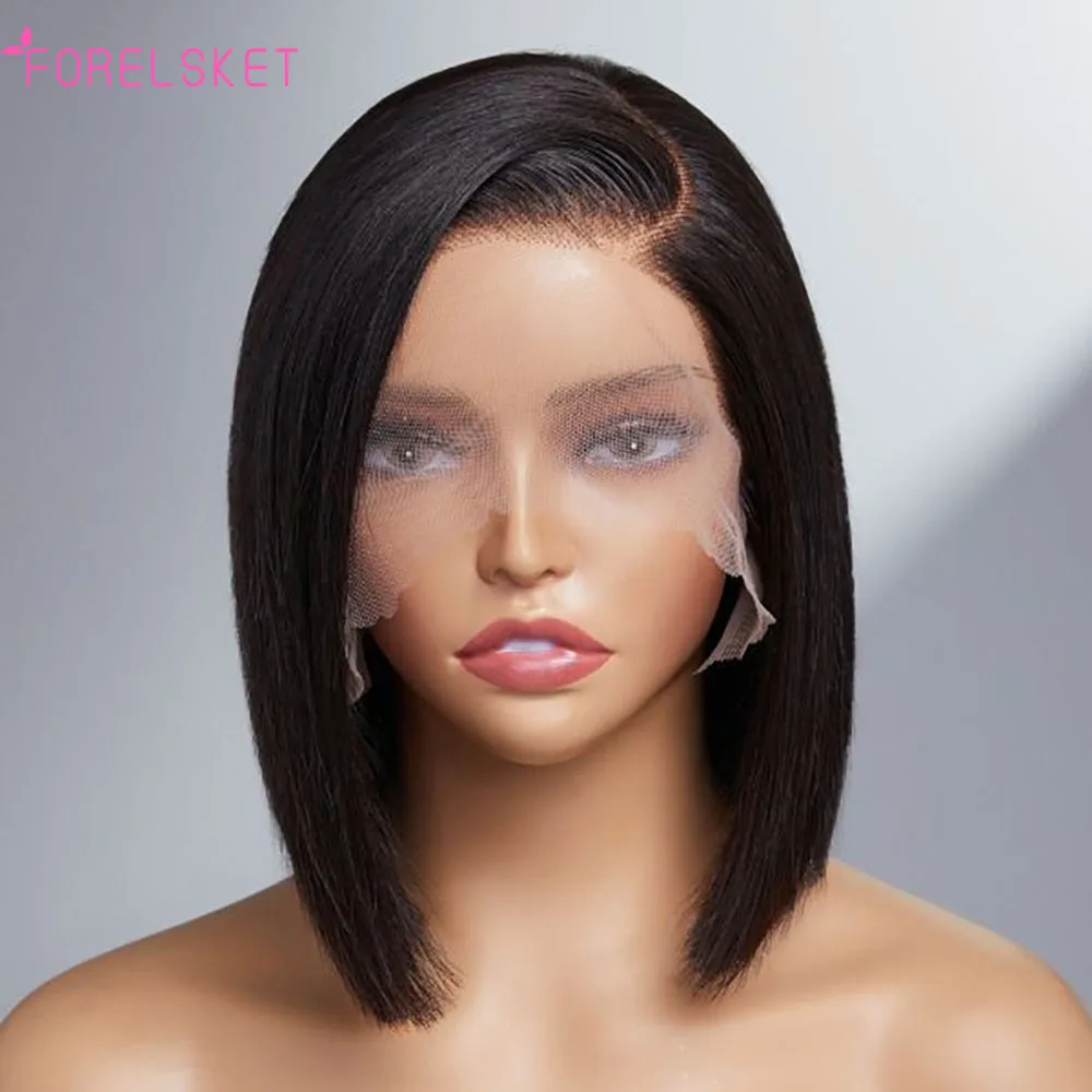 Wig rambut manusia untuk wanita, Wig Bob depan renda 180% rambut manusia, Wig Bob lurus tulang, Wig rambut manusia depan