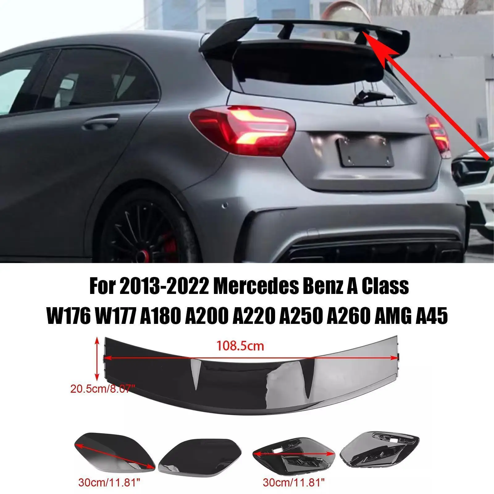 

For 2013-2022 Mercedes Benz A Class W176 W177 A180 A200 A250 A260 A45 AMG Style Rear Roof Spoiler Tail Wing Trunk Glossy Black