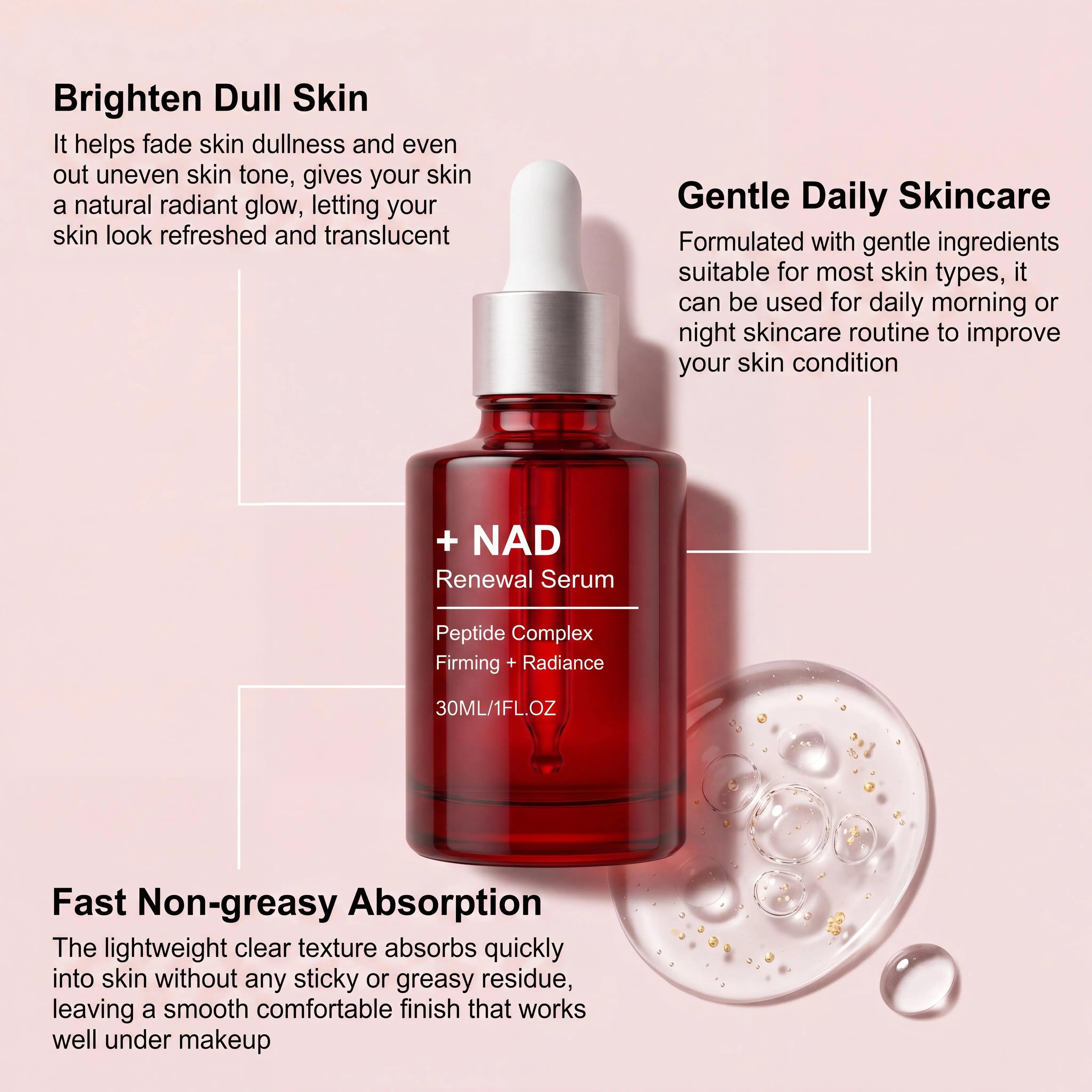 NAD+ Straffendes Serum Kollagen Kupferpeptide Gesichtsserum Anti-Aging Erhöht die Elastizität Strafft die Poren Für ein jugendlich aussehendes Hautbild – Detail 9