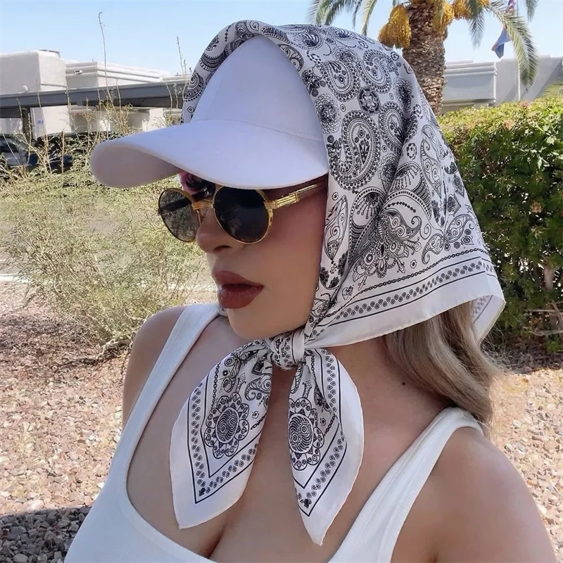 

70*70cm Square Silk Scarf Women Luxury Brand Satin Print Hijab Scarves Muslim Pareo Bandana Female Shawl Wrap Headband Foulard