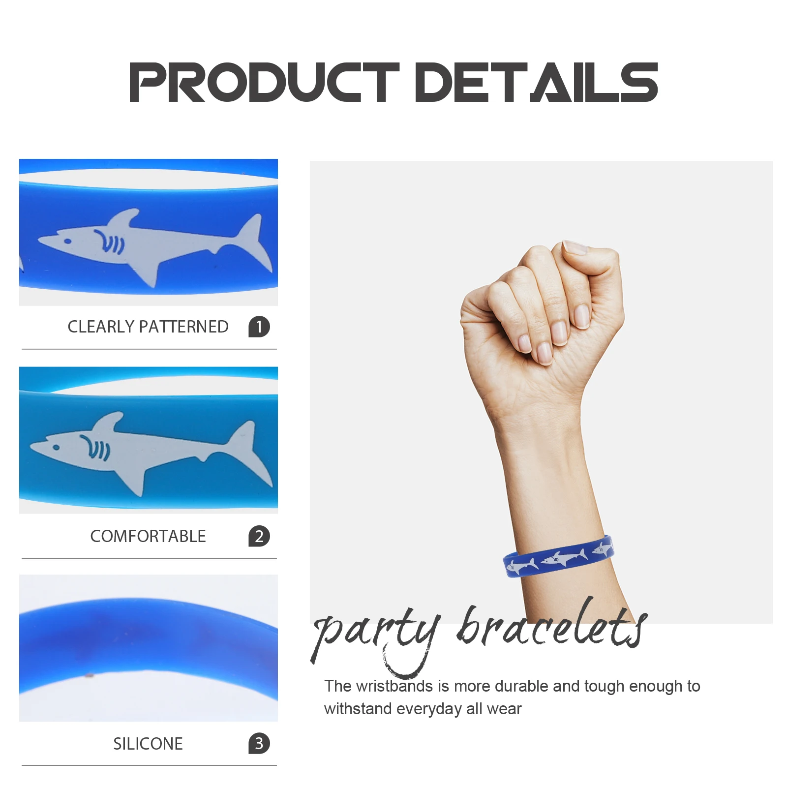 

25Pcs Party Silicone Bracelets Shark Patterns Durable Tough Everyday Wear Comfortable Easy on Off Stand Out Crowd Festival