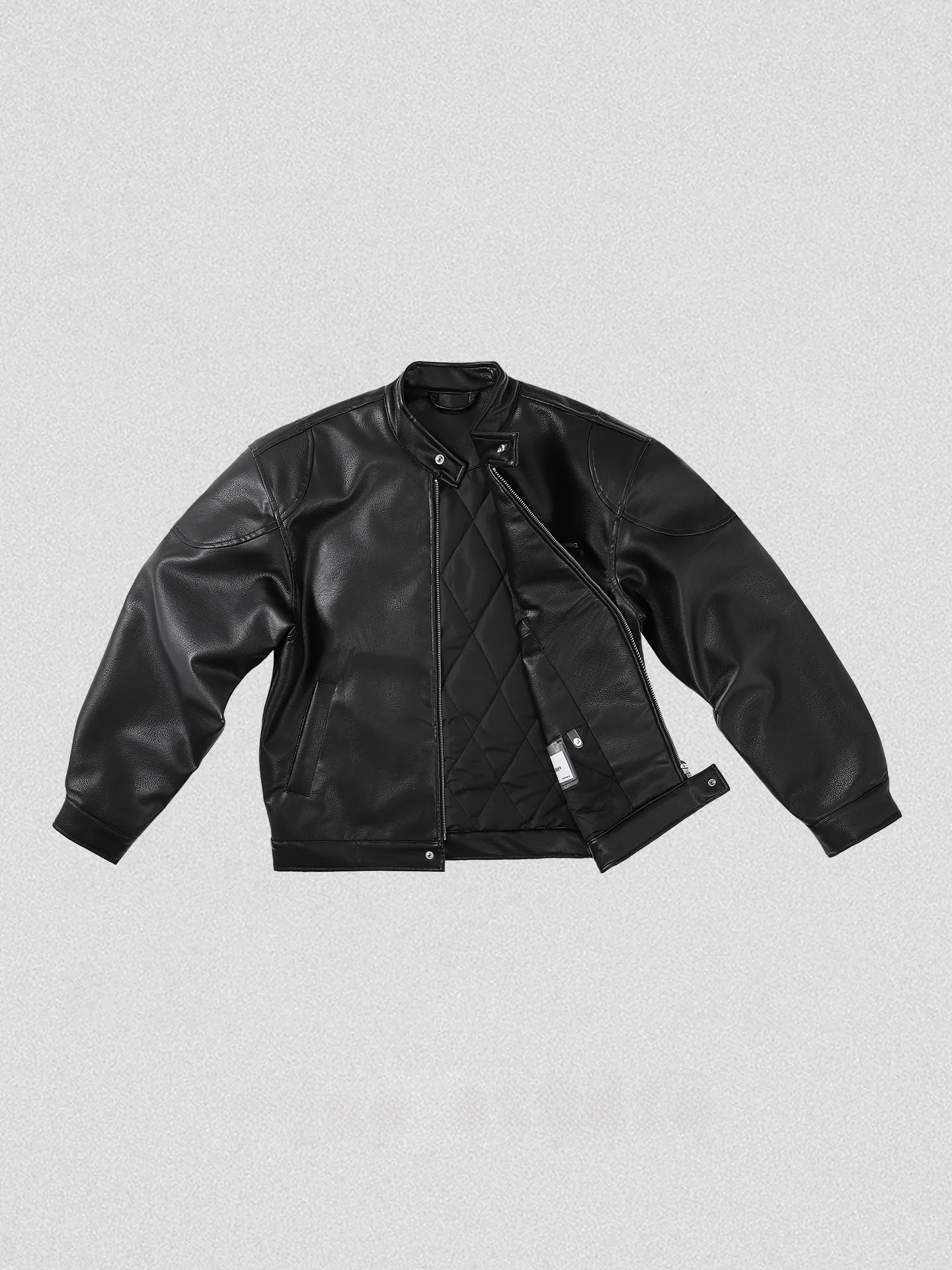 

Studio American Sle Hunting Jaet Stand Collar PU Leather Coat Men's Thiened Long Sve Zipper Closure Casual Coat