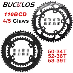 BUCKLOS Bicycle Chainwheel 110BCD Bike Crown Narrow Wide Road Bike Double Chainring 50-34T 52-36T 53-39T 4/5 Claws Tooth Plate