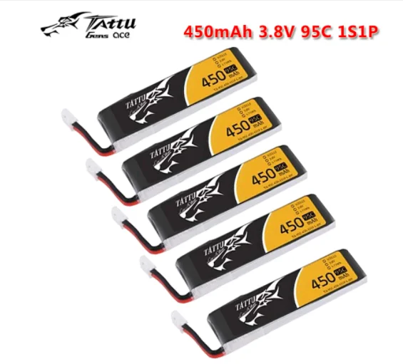 Tattu 450mAh 3.8V HV 95C 1S1P Lipo Battery Pack with JST-PHR Plug for Tiny Hawk - Long Pack